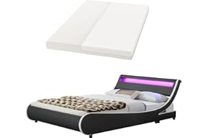 ‎JUSKYS Juskys Polsterbett Valencia 180x200 cm komplett mit Matratze, LED Beleuchtung, Lattenrost & Kopfteil - Bett Doppelbett - schwarz