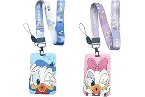 2 PCS Donald Duck Lanyard Couverture de Carte, Wopin Donald Duck Ensembles Lanière avec Porte-Cartes,Donald Duck Courroie de Cou de Lanière Avec Pour L'école, Le Bureau, Carte de Bus