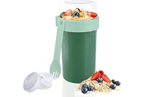 RISVOWO Tazza per cereali to go per bambini, 760 ml + 230 ml, con cucchiaio, tazza per cereali, yogurt to go, tazza per cereali, verde