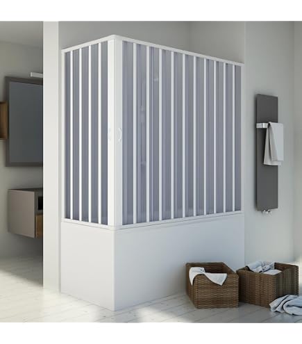 Forte Duschkabine Aus PVC – 140 Cm Breite, 150 Cm Höhe, Seitliche Falttür, Weiß, Made In Italy