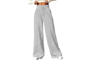 HSUAYEUD Women's Wide Leg Sweatpants 2024 High Waisted Baggy Ausgestellte Hose Kordelzug Athletische Jogger Elastische Erhöhte aktive Hose