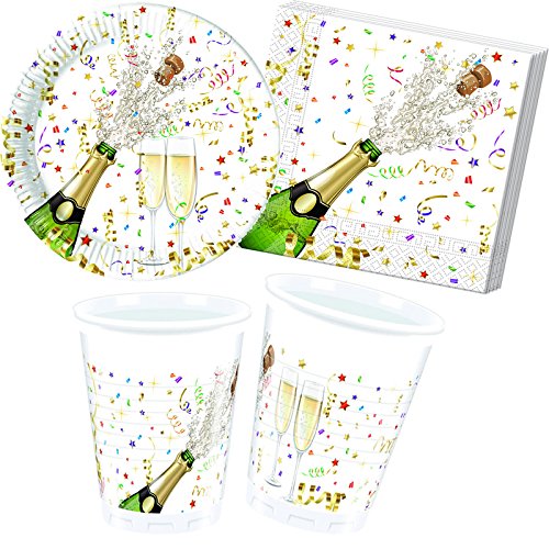 37-teiliges Partyset * JUBILÄUM * mit Teller + Becher + Servietten + Deko für Geburtstagsfeier Silvester Hochzeit Party Carpeta® // Champagner Luftschlangen Konfetti