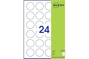 Avery - Pochette De 240 Étiquettes Autocollantes Rondes, Papier Blanc Recyclé, Diamètre 40 mm, Personnalisables Et Imprimables Laser, Jet D'Encre Et Copieur (Prp-40.Fr)