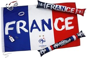 Kit du Supporter FFF - Drapeau Lunettes Maquillage Bracelet - 2 étoiles - Collection Officielle Equipe de France de Football -