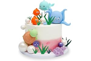 ZYJBD Decorazioni Torta Tema Mare,17 Pezzi Animali Marini 3D, Decorazione per torta del mondo sottomarino，Topper Torta con Pesciolini，tartaruga e Polpo,per Compleanno Bambini, Feste a Tema Oceano e Spiaggia