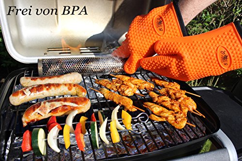 BBeeQ Ofenhandschuhe Silikon und Baumwolle 2er Set – hitzebeständig bis 300°C – zum Grillen, Kochen, Backen – Topfhandschuhe, Backhandschuhe – Orange - 3