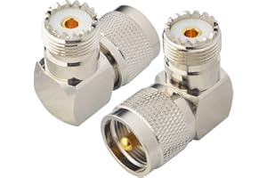 BOOBRIE Connecteur UHF Connecteur Coaxial à Angle Droit Fiche Mâle UHF PL259 à Jack UHF Femelle SO239 Connecteur de Câble Coaxial à Faible Perte en Forme de L à 90 Degrés Adaptateur d'Antenne (2-Pack)