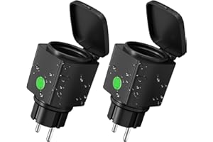 HBN 2er WLAN Steckdose Outdoor 16A, Smart Home Zeitschaltuhr Aussenbereich mit App Steuerung, Sprachsteuerung, IP44 Alexa Außensteckdose, kompatibel mit Alexa & Google Home 2,4GHz, Schwarz