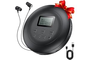 Gueray Reproductor de CD Portátil con Auriculares Pantalla LCD Protección Anti-Salto Reproductor de CD Personal HiFi Classic CD Reproductor de Música Memoria (Negro)