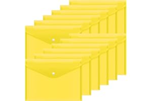 XSLTKBY A4 Plastic Wallets Folder - 12Pcs Clear Document Folders Transparent Filing Envelopes Waterproof Plastic Envelopes File Holder Filing Document Poly Envelope for A4 Letter Paper Size (Yellow)