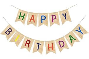 AURASKY Happy Birthday Girlande Sackleinen, Vintage Leinen Banner, Wimpelkette für Babydusche Geburtstag Party DIY Dekoration