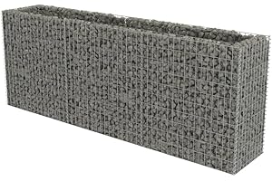 vidaXL Gabion Raised Bed in Galvanised Steel - Drawable, Robust Steel Planter for Garden or Patio - Rustproof & Weather-resistant - Silver, 270x50x100 cm