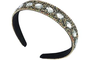 AIZIYIN Vintage Kristall Strass Stirnbänder Glitzern Silber Diamant Stirnband Samt Gepolstert Breite Haarbänder Party Hochzeit Kopfschmuck Haarschmuck für Frauen