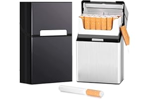 LiRiQi Étui à Cigarettes, 2 Pcs Boite a Cigarettes Homme Porte Cigarette Femme en Aluminium, Etui Paquet Cigarette, Paquet de Cigarettes Fermeture Aimantée pour 20 cigarettes (Noir + Argent)