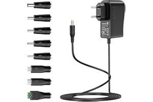 ZOLT Zasilacz sieciowy 5 V 2 A, 5 V AC DC, transformator z 8 wtyczkami DC do elektroniki 5 V, takich jak tablet, telefon, USB, HUB, kamera CCTV, maks. 2000 mA