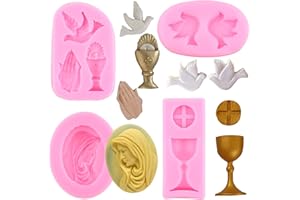 RFGHAC Molde de silicona para decoración de tartas de bautizo, para comunión, cáliz, paloma de la paz, monja, fondant, para decoración de pasteles, cupcakes, caramelos, chocolate, pasta de goma,