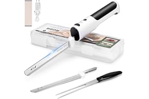 PAHTTO Elektromesser zum Schneiden von Fleisch Brot Gemüse Obst, Kabelloses Brotschneidemesser Dönermesser Küchenmesser mit Edelstahl-Doppelklingen inkl. Box, Gabel und klappbarem Schneidebrett