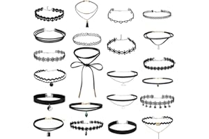 Aceshop 22/38 Stück Choker Halsketten Set Schwarze Samt-Halsbänder Verstellbare Gothic Tattoo Spitze Choker Ketten Stretch Samt Classic für Frauen Mädchen, Weihnachten/Geburtstag/Party/Hochzeit