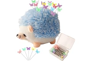 CICILIAYA Hedgehog Shape Pin Cushion, Cute Pincushions Sewing Kit Accessories Supplies Needle Cushions Holder with 100Pcs Colored Ball Heads Straight Fabric Pins for DIY Crafts (Blue)