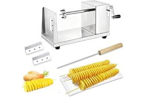VLOCKY Stainless Steel Spiral Vegetable Cutter with 4-Slot Fixing Axle - Potato Tower Machine for Tornado Potatoes, Carrots, Cucumbers (Includes 2 Blades & Piercer)
