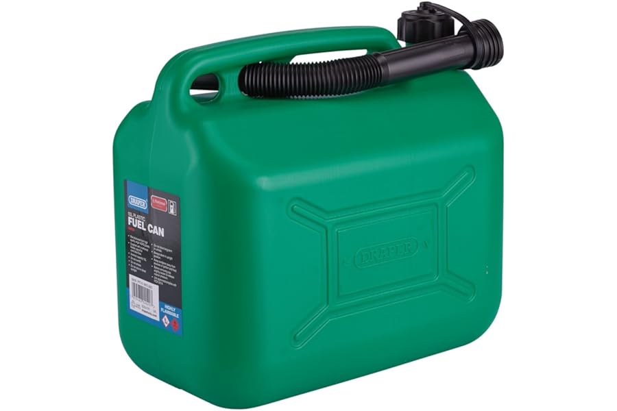 Draper 10L Plastic Petrol Can | Jerry Fuel Diesel Can | 10000cc Water Container | 20mm Flexible Spout Diameter | 290mm Spout Length | 09055, Green