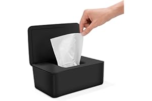 ELALOVE Feuchttücher Box mit Deckel, Feuchttücher Box Baby Feuchttücher Spender, Wasserdichte und Versiegelte Aufbewahrungsbox Feuchttuchspender für Badezimmer, Küche, Schwarz
