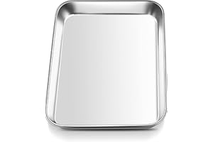 Mini Oven Tray, Onader Stainless Steel Small Baking Tray Sheet Pan, Rectangle Cake Tin Perfect for Baking Cooking Serving, Healthy & Heavy Duty, Mirror Finished & Dishwasher Safe, 23.7x17.7x2.5cm