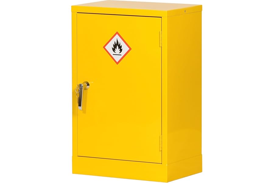 The Workplace Depot Hazardous Storage Cabinet – Reinforced Steel Construction,10L Leakproof Sump – COSHH Compliant Chemical Safety Cabinet for Workplace Use (Yellow, 710(H) x 460(W) x 310(D) mm)