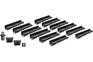 Pack de 12 : Caniveau Extérieur avec Grille à Fente en PE Classe A15 MEAPARK - Caniveaux pour Terrasse, Piscine, Jardin - Largeur Utile 10cm