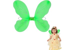 Nenjindz Ailes de Fée Enfants Papillon Déguisement 1 Pièce Ailes d'Anges Vert avec Bandoulière Élastique Accessoire de Fête pour Noël Soirée（37.5 * 33cm）