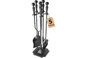 Amagabeli 67,3 cm (26,5 tum) 5 st eldstadsverktyg set svart handtag smidesjärn stor brandverktygssats och hållare utomhus eld