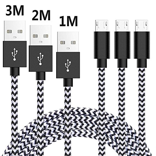 Micro USB Kabel ViiVor 3-Pack Nylon Geflochten leicht Kämmbar sind Android USB Ladekabel für Samsung, Huawei, Sony, HTC, Nokia,Nexus, Xiaomi, Kindle, Android Smartphones usw. (1M 2M 3M)
