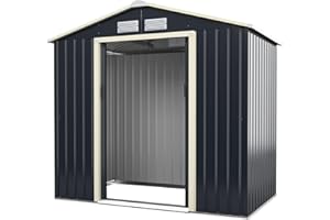 GiantexUK 7x4FT/9x6FT Metal Garden Shed and Extension Kit, Outdoor Galvanized Storage House with 4 Vents & Lockable Sliding Doors, Slope Roof Utility Shed Building (7x4FT Shed)