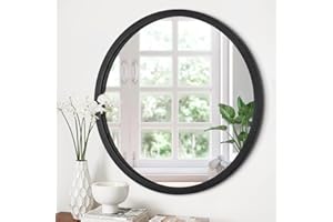 JJUUYOU Round Wall Mirror Circular Mirror for Bathroom, Black Vanity Mirror Small Wall Circle for Wall Wood Frame Make up Mirror for Farmhouse Living Room, Bedroom, Dorm Decorative