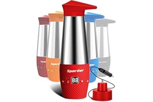 Spardar Car Kettle 12 V, Car Kettle with Temperature Control, Car Kettle with Digital Screen, 348 ml Kettle, Car Cigarette Lighter for Car, Camping, Hot Water (Red)