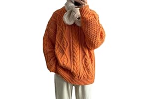 PYTRXGBO Men's Winter Cable Knit Sweater Fisherman Sweater Korean Street Top Pullover