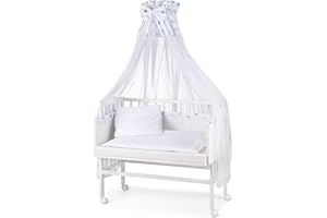 WALDIN BABY COLLECTION WALDIN Lit cododo berceau tout équipé pour,bois blanc laqué,16 modèles disponibles,Surface de couchage extra large : L 90 x l 55,couleur du textile blanc/astre gris-bleu