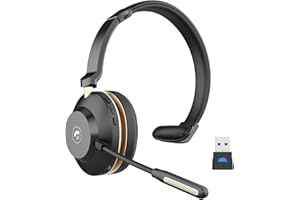 VONZTEK Bluetooth Headset v5.3,45Hrs Wireless Headset With Microphone For Laptop,QCC Chip on Ear Headphones Noise Canceling,With USB Dongle & Mute Button, For Pc/Mobile Phones/Skype/Ms Teams/Zoom/Office