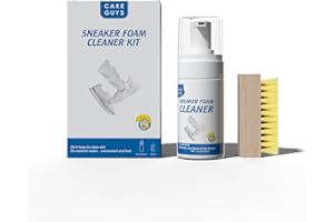 care guys Kit de nettoyage pour baskets – Solution de nettoyage moussante de 113,4 g avec brosse de nettoyage pour chaussures – Triple capacité de nettoyage pour chaussures, baskets, cuir, nubuck,