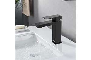 DETBOM Wasserhahn Bad Schwarz Matt, Waschbecken Armaturen, Einhebel Waschtischarmatur mit Keramischem Ventilkern, Waschtisch Armatur Warmes und Kaltes Wasser Badezimmer für Gäste WC