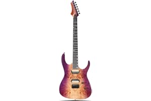 Leo Jaymz Electric Guitar Monsoon Series - Reverse Headstock, Mahogany Body,Roasted Maple Neck,Rosewood Fretboard,Locking Tuners,Rounded End Frets,AlnicoV Pickups,Fixed Hardtail Bridge (Violet Burl)