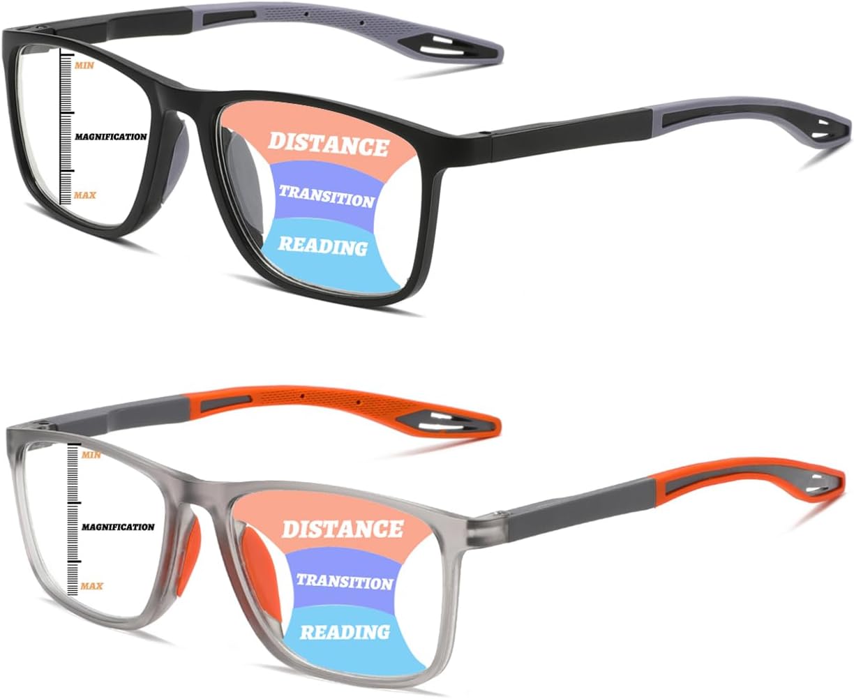 Hubeye Gafas de lectura deportiva para mujeres y hombres ultraligeras anteojos de lectura gafas anti luz azul (Negro+Naranja, 2.00)