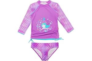 weVSwe Bañador para niña UPF 50+, protección de manga larga, dos piezas, nudo de lazo, traje de baño Rash Guard con volantes, puños raros