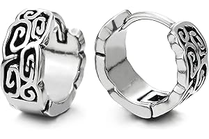 COOLSTEELANDBEYOND 2 Tribal Annata Orecchini a Cerchio con Turbine Tribal Tatuaggio Modello, Orecchini da Uomo Donna, Acciaio Inossidabile