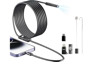 QEARAL Endoscope, Pipeline Camera with Light, 1080P Inspection Cameras, IP67 Endoscopic Camera, 3 W 1 Channel Camera with 8 Adjustable LEDs for iOS and Android Phones (5 M Hardwire)