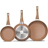 Innerwell Set of 3 Non-Stick Frying Pans 20+24+11 in,Gold | Suitable for all types of cookers including induction, granite no