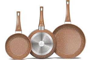 Innerwell 3 Piece Non-Stick Pan Set 20 + 24 + 28 cm, Induction Pan Ceramic Non-Stick Coating, Granite Frying Pans, PFOA-Free