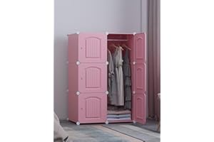 CMY Ideal Storage Organizer Cube Closet Portable Wardrobe Combination Armoire, Modular Cabinet for Space Saving 6, 10 ad 12 Cube Wardrobes (Pink, 6 cube)