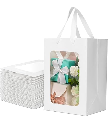 8 Pezzi Sacchetti Trasparenti con Manici, Regalo PVC Riutilizzabili,Sacchettis Quadrati con Manici-Leggera & Resistente Ideale per Compleanni,Natale,Feste (17×23×7cm