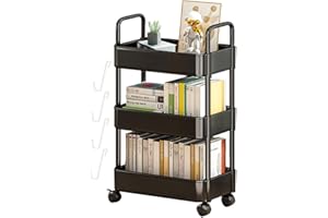 Baoqifong Carrello per Libri su Ruote | Organizer per Carrello portaoggetti per Carrello Multiuso - Scaffale con rotelle con Ruote e Ganci, Carrello Snack a 3/4 Livelli, Organizer Mobile per